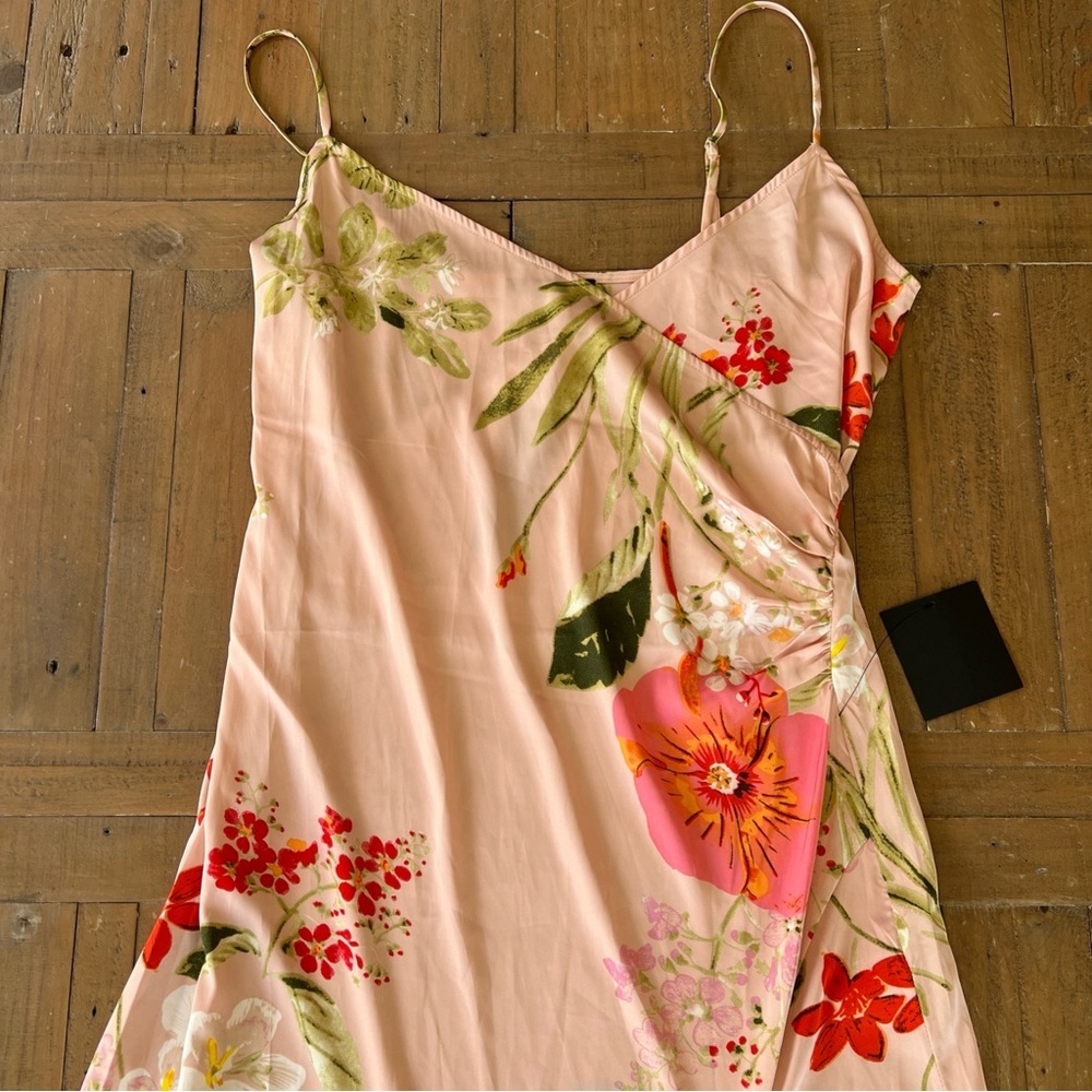 Lulu’s remarkable entrance petal pink floral satin midi slip dress large nwt - Picture 3 of 11